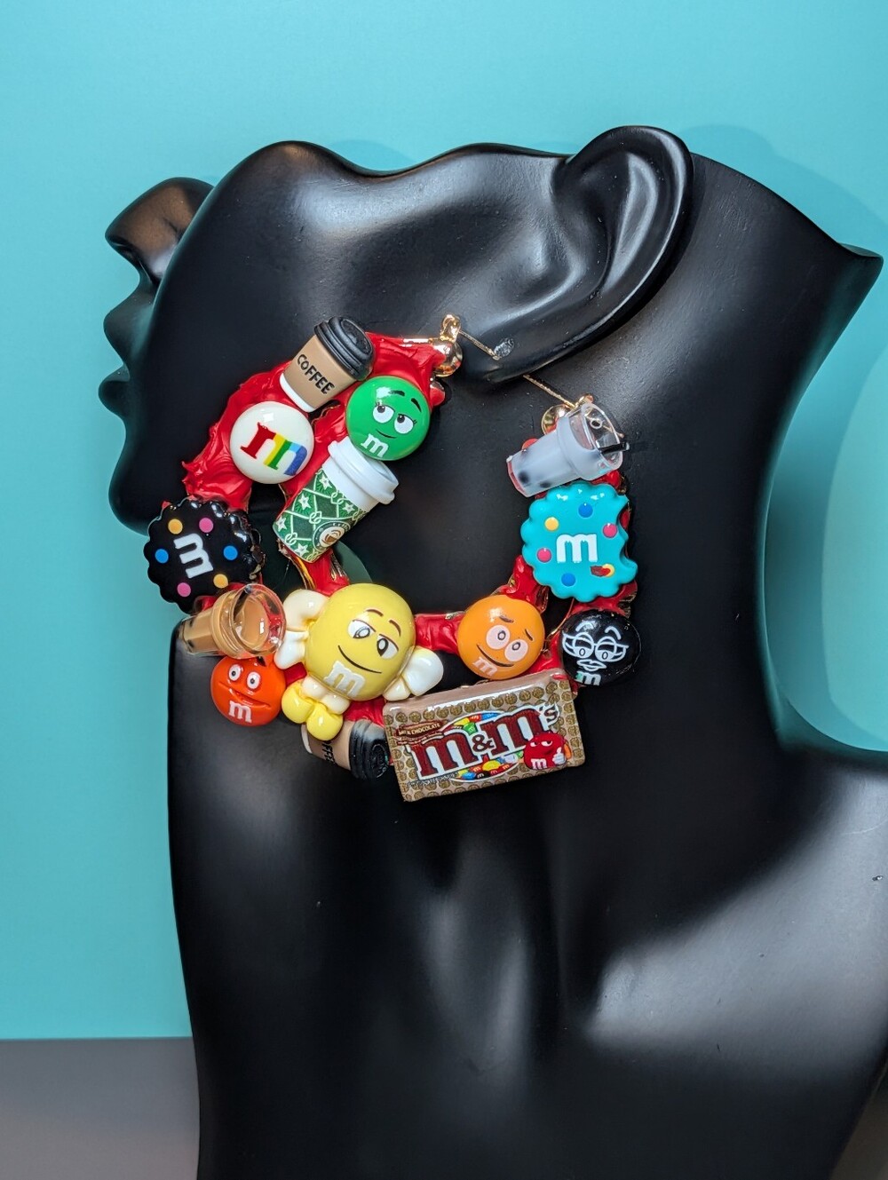Hand Crafted Decoden Multicolor Candy & Coffee Charm Xl Hoop Earrings For Women